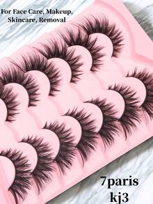 7 perechi de gene false KJ3 roz, tip ochi de pisică - Gene false ultra-subțiri, 0,07 mm, moi și ușoare, reutilizabile pentru începători, lungimi multiple 6-18 mm, cu ondulare C/D, aspect natural pentru purtare zilnică, petreceri, Halloween, festivaluri de muzică, machiaj festiv al ochilor, gene ochi de pisică, gene cu ondulare ușoară
