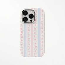 Pastel Floral  Case – Cottagecore Stripes With Dainty Flowers, Soft Pink & Blue Aesthetic, Spring Gift Idea, Tough Cover | #508 - Multicolor - View 1