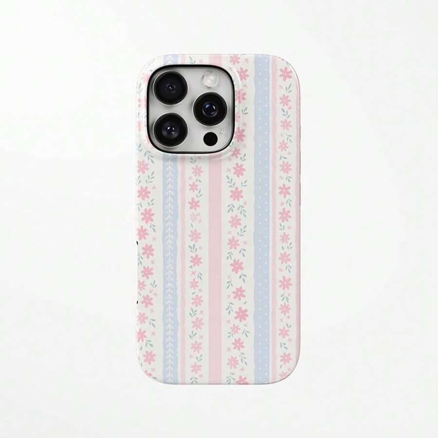 Pastel Floral Case – Cottagecore Stripes With Dainty Flowers, Soft Pink & Blue Aesthetic, Spring Gift Idea, Tough Cover | #508 - Multicolor - View 1