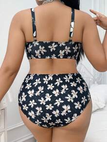 大码女士花卉印花文胸套装
