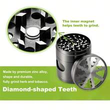 4-Layer Zinc Alloy Herb Grinder – 60mm Compact Design With Skylight & Bolt Pattern, Ultra-Smooth Grinding For Home, Travel, Or Parties | Christmas Gift-Ready Packaging - 黑色 - 查看 7