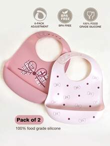2pcs/1pc Baby Silicone Bibs - Leakproof, Stain-Resistant, Soft, Adjustable, Boilable, Portable, With Bow & Polka Dot Patterns, Suitable For Baby Daily Use & Outings - Multicolor - View 4