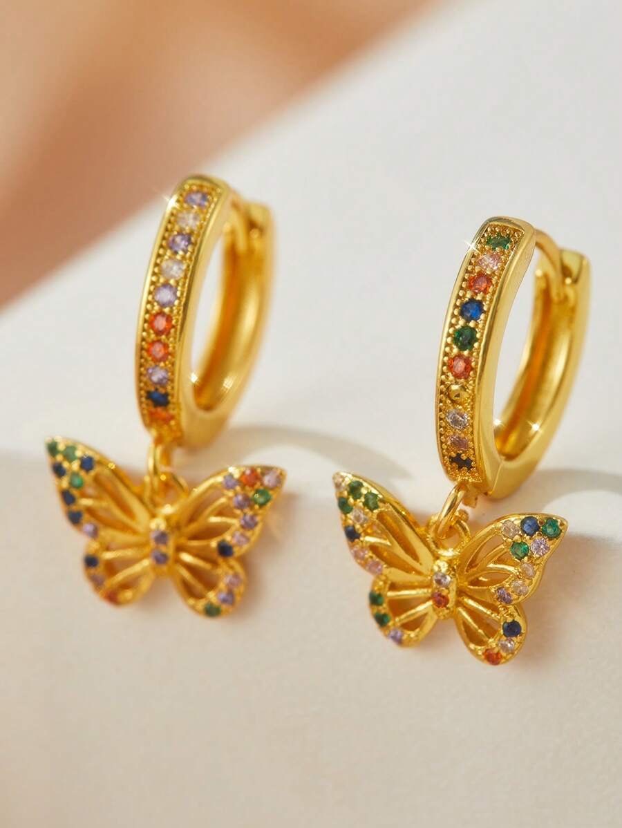 1 对时尚波西米亚风彩色蝴蝶吊坠耳环女士可爱独特复古珠宝美学礼品配饰