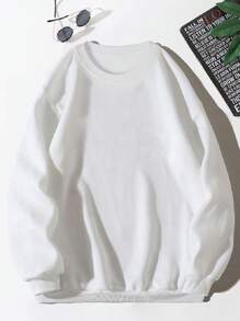 Men's Solid Color Casual Street Loose Fit Crew Neck Sweatshirt, Autumn/Winter