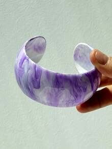 1 件复古黑白条纹几何宽厚树脂 C 形开口手镯，适合女士，适合假期、秋冬季日常佩戴 - 彩色 - 查看 20