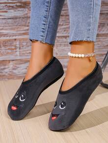 RALSWNAY 秋冬女士拖鞋，可爱印花，高弹力套脚设计，室内家居拖鞋，透气柔软鞋底，适合室内、户外沙滩穿着，也可作瑜伽鞋，可机洗 - 灰色 - 查看 4