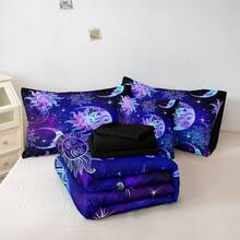 Sun And Moon Queen Comforter Set Purple Galaxy Bed In A Bag 8 Pcs Boho Chic Mandala Home Decor With 1 Cushion Cover - 紫色 - 查看 3
