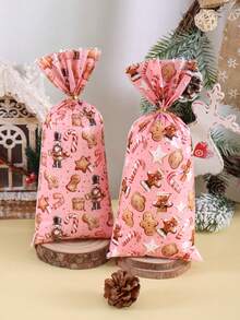 25/50/100pcs Pink Merry Christmas Plastic Gift Bags, Gingerbread Man Pattern, Transparent Candy Bags With Ribbon, 2026 Christmas Decoration, Suitable For Home Christmas Celebration, Durable Party Gift Bags, Gift Wrapping Bags, Winter Holiday Christmas Party Decoration, 2027 Happy New Year, Multi-Purpose Christmas Gift - Multicolor - View 10