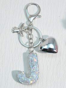 1pc Silver Heart Letter Keychain, Back To School, Resin Keyring Pendant, Fashion Accessory, A-Z Car Accessories Cute Goth Y2k Halloween Accessories Teachers Day Christmas Gift Ideas Bag Accessories Lanyards With Id Holder Car Accessories Bag Charms Car Friend Sister - Silver - View 14