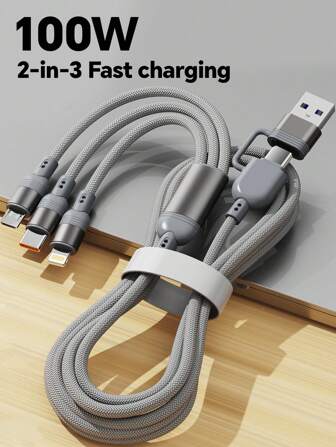 Durcord 3in2 100W (MAX) snabbladdningskabel, USB A/Typ C till Lightning-datakabel, flätad nylonladdningskabel, universell kompatibilitet med iPhone/Android/Typ-C och Micro USB-enheter, bärbar laddare kompatibel med iPhone, bärbar laddare, laddningskabel, iPhone-laddare, universalladdare, bärbar laddare kompatibel med iPhone. Kompatibel med iPhone 16/15/14/13/12/11/S24/S23/S22/S21, Vivo, kompatibel med , universell effektiv laddningsadapter kompatibel med iPhone, Android, kamera, MP3, universaladapter Nan MFi-certifierad