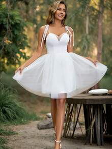 YUMIBRAVO 优雅露背设计白色女士婚纱礼服新娘生日礼服 - 白色 - 查看 2