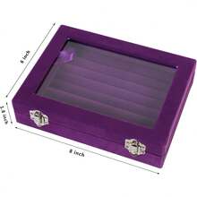 Jewelry Box Rings Organizer Tray Slots Velvet Jewelry Earring Storage Box With Transparent Lid Jewelry Display Girls Women (Purple) - Black - View 3