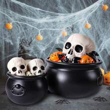 1 pièce Grand chaudron de sorcière d'Halloween, bol à bonbons en plastique noir, convient pour la décoration d'Halloween, les cadeaux de fête, les fournitures de fête de la chasse aux bonbons - Multicolore - Voir 5