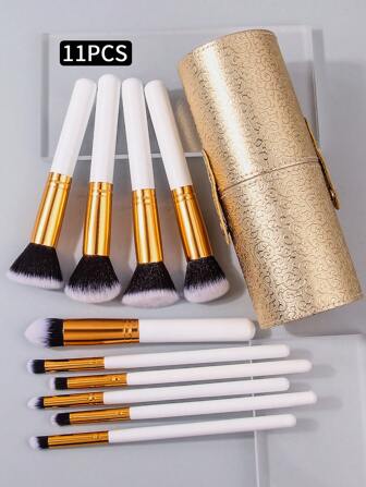 11pcs Makeup Brush Set With Storage Box, Soft Hair Blush, Eyeshadow, Highlighter Brushes, For Beginner, Portable Face Brush Set