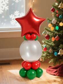 14pcs/Set Christmas Party Decorative Balloons, 18-Inch Red & Green Star & Round Foil Balloons, 18-Inch Clear Latex Balloons, Red & Dark Green Latex Balloons, For New Year, New Year's Eve 2026 Gift Decor