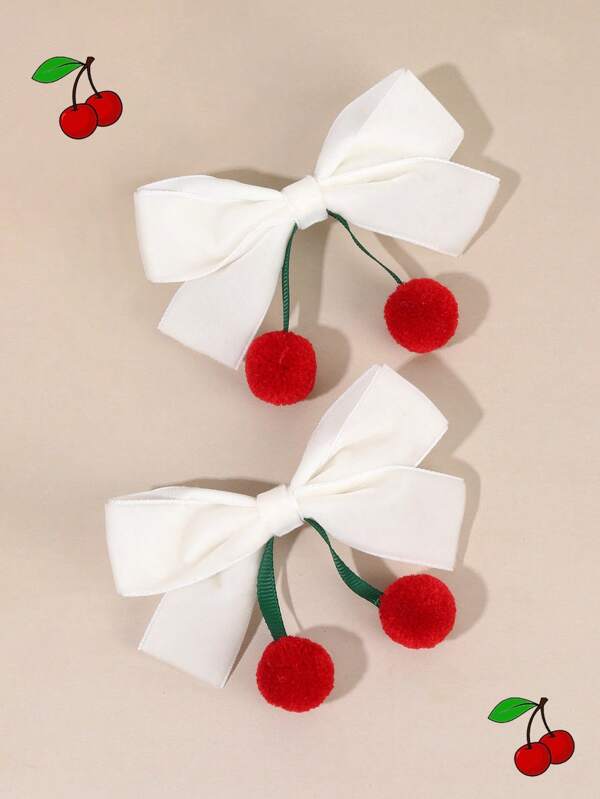 2pcs Cherry Hair Bows For Girls White Cherry Bow Alligator Clips Cute Sweet Bow Hair Clips Baby Toddlers Vacation Gifts Bow Barrettes Lovely Fruit Bow Hair Clips Teens Hair Accessories