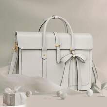 Local Delivery--MOSISO Laptop Bag For Women, 17 Inch PU Leather Laptop Shoulder Bags Convertible Backpack, 17.3 Inch Messenger Bags Casual Handbag Work Briefcase Travel Computer Bag With Bowknot, Black - 米色 - 查看 5