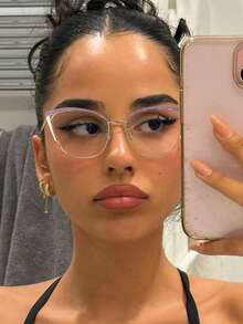 2pcs Vintage Metal Cat Eye Glasses Frames For Women, Suitable For Travel Accessories And Daily Outfit Decoration - Multicolor - View 3