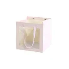 12个15*15*15cm方形透明窗口牛皮纸袋，日用品包装手提袋，生日礼物盒，小盆栽花纸手提袋，适用于生日，婚礼，情人节，复活节 - 如圖所示 - 查看 7