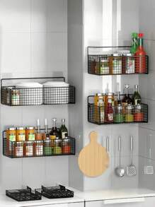 1/2pcs Wall Mounted Storage Rack, Hole-Free No Drill Organizer Basket, Multi-Function Storage Basket, Hole-Free Design, Low Allergy Metal, Suitable For Bathroom And Kitchen Organization, Great For Shampoo, Soap And Essentials, Bathroom Organization And Storage