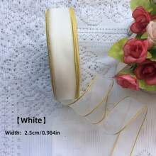 2.5 Cm / 0.984 Inches Gold Trimmed Yarn Ribbon Ribbon Decorative Ribbon,Gift Box Tie,Bouquet Decoration,Wedding Bouquet Tie,Gift Decoration Material,Headdress Bow,DIY Handmade Material,Cake Box Decorative Ribbons, Venue Decoration