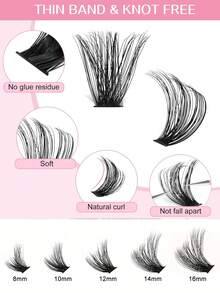 192/216 件蓬松睫毛簇，100D/50D/80D 单根睫毛，浓密簇状睫毛延长，D 卷曲睫毛，簇状单根睫毛，8-16 毫米纤细簇状睫毛，睫毛簇，睫毛簇，单根睫毛，睫毛，假睫毛 - D - 查看 7