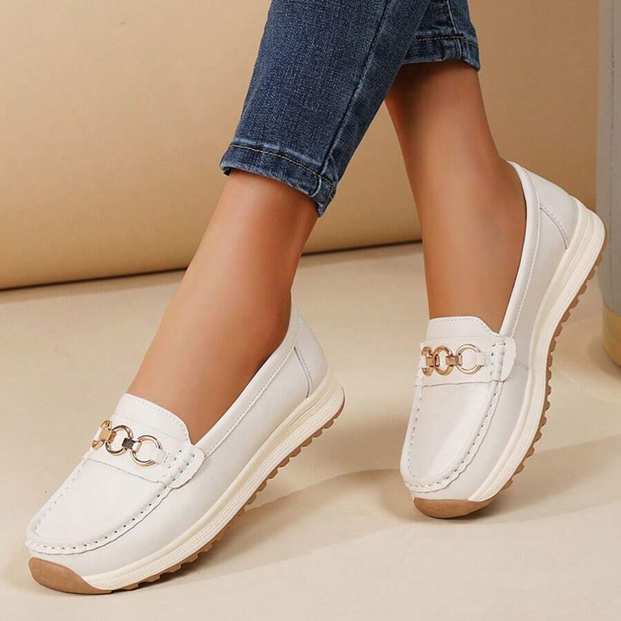 大码女式多功能休闲软底防滑耐穿乐福鞋，多色可选，适合所有季节 - 米色 - 查看 1