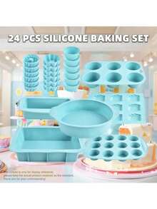 30-Piece Ultimate Baking Set - Includes 18 Mini Muffin Cups, 12-Cavity Muffin Pan & 9-Cavity Madeleine Mold+ 6 Kitchen Tools,6-Cavity Jelly Pudding Plate, Square Cake Mold, Round Cake Mold, Toast Bread Mold, Silicone Pancake Plate | Non-Stick Cake, Jelly & Pancake Molds | Complete Kit For Home Bakers
