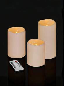 Set Of 3 Waterproof Outdoor Battery Operated Flameless Candles, Warm Light Battery Powered LED Pillar Candles With Timer And Remote Control For Lantern Garden Wedding Christmas Decoration - trắng - Xem 1