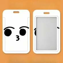 Tarjetero simple con diseño de emoticono, funda protectora para tarjeta de comida, tarjeta de autobús, tarjeta de identificación, tarjetero de identificación laboral, llavero integrado, nuevo - Tarjetero con correa de cuero - Ver 2