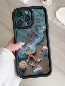 1pc Starfish & Shell Pattern Protective Phone Case With Precise Hole Design, Anti-Fall Thick Black Phone Case Compatible With IPhone 11 Pro Max, 12 Pro Max, 13 Pro Max, 14 Pro Max, 15 Pro Max, 16 Plus, 16 Pro Max, 16E, Galaxy A55, Galaxy A15, Galaxy S24 Ultra, Redmi, OPPO, Realme, VIVO, Infinix, Honor, MOTO, One Plus - Black - View 1