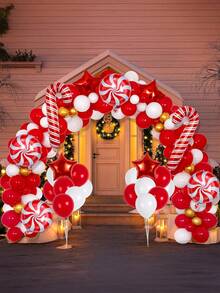 1 Set de Kit de Arco de Guirnalda de Globos Navideños, y Globos Dorados, Globos de Caramelo, Globos de Caja de Regalo para Decoración de Fiesta de Navidad