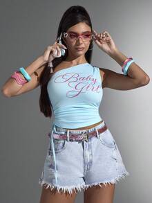 Jeanoix 高腰毛边下摆斜口袋休闲牛仔短裤 - 淺色水洗藍 - 查看 7