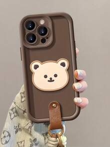1个叠叠相框，可爱3D多巴胺熊设计，带防丢挂绳的手机壳，兼容 12/13 Pro Max，柔软硅胶边框保护套，简约设计，可爱卡通风格，完美保护您的手机，也适用于荣耀X7/三星Galaxy A56 5G/Infinix Smart 8/Infinix Hot 40i/Spark 20/Spark 20C/Spark Go 2024/红米Note 14 5G/摩托罗拉Moto E22/E22i/OPPO A54，国际版，非国内版。 - 咖色掛繩 - 查看 2
