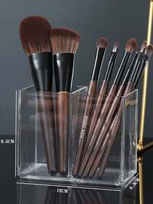 1件钻石纹三格透明笔筒化妆刷收纳盒创意浴室洗脸台桌面化妆笔眉笔口红收纳盒