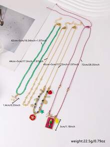 4 件波西米亚手工串珠彩色方形鱼和海星吊坠多层项链套装，适合女士日常、派对、海滩、所有季节