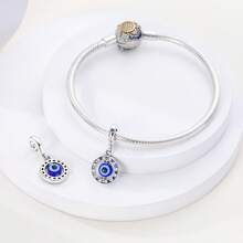 1 Stück Silberfarbener, exquisiter blauer Emaille-Zirkonia, glücklicher Fatima Hamsa Hand, Palme, böser Blick, religiöser Schutzanhänger, passend für original Armband, Halskette, Anhänger, Perlen für DIY Schmuckherstellung, Frauen, Mädchen, Geburtstagsschmuck, Geschenk für Freunde