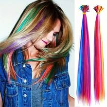 50pcs Mixed Color Rainbow Hair Extensions 50.8 Cm Rainbow Color Synthetic Hair Extensions Long Colored With Beads And Loop Tool For Hair Extension For Women Girls DIY Kit Holiday Party Use - Two-Tone - View 3