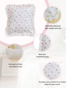 1 pieza Funda de cojín con volantes y estampado adorable, suave y transpirable, funda de almohada sin relleno, disponible para decoración casual del hogar, sofá interior, dormitorio, uso en dormitorio. Lavable a máquina, para todas las estaciones. Para ropa de cama del hogar y artículos esenciales para dormitorio. Certificado Oeko-Tex