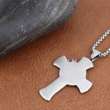 1 pieza Collar con colgante de cruz de Jesús de moda INRE, collar con colgante cristiano de acero inoxidable 316L adecuado para uso diario de hombres y mujeres, regalo para Pascua, Ramadán, estilo callejero