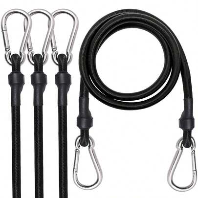 4pcs Heavy Duty Elastic Ropes With Circlip Hooks, Flexible & Durable Straps For Camping, Luggage, Cargo - Secure Fastening, Easy Install, Outdoor