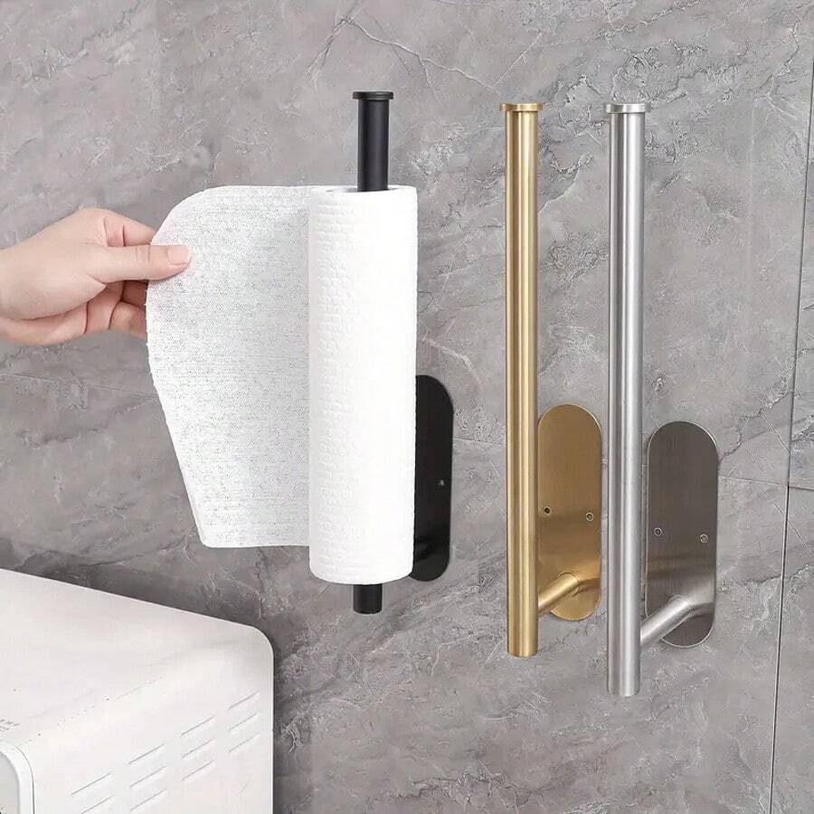 1pc Premium Wall-Mounted Stainless Steel Toilet Roll Holder - Self-Adhesive, Space-Saving Design For Bathroom & Shower - Durable & Easy Installation, Ideal For Holding Toilet Paper And Bathroom Accessories, Bathroom Accessory Holder|Modern Toilet Holder|Durable Construction, Toilet Paper Holder