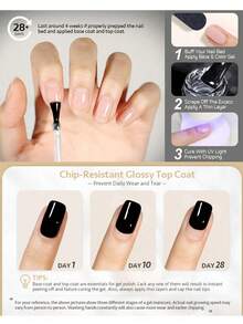 2瓶15毫升底油和亮油指甲油套装，持久亮泽，可卸除，送给女性指甲的完美礼物 - 無色 - 查看 3