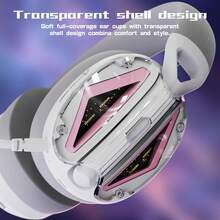 ATTACK SHARK L60 Headset Gamer Leve Sem Fio Over-Ear com Microfone Removível com Cancelamento de Ruído, Modos Tri-Modo (Cabo/BT/2.4G), Drivers de 40mm, Som Estéreo 5.1 Canais, Bateria de 40h+ para PC/Windows - Pó branco - Visão 4
