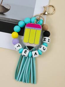 1pc Back To School TEACH Beaded Acrylic Charm Tassel Keychain / Bag Pendant, Teacher's Day Gift Christmas - Multicolor - View 7