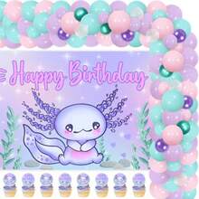 Axolotl Theme Birthday Party Decorations Purple Balloon Garland Arch Kit Axolotl Theme Happy Birthday Photograph Background Cupcake Toppers For Boys Girls 1st 2nd 3rd Birthday Party Decor Supplies - 豐富多彩的 - 查看 1