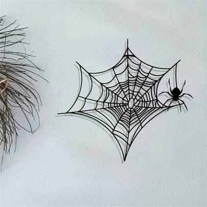 1 pieza Decoración de pared de telaraña de hierro vintage - Arte de metal para exteriores de Halloween y Navidad, con diseño intrincado de araña, pieza de metal hueca rústica y duradera, adecuada para jardín, patio, terraza - No se necesita electricidad, decoración de araña, decoración de jardín