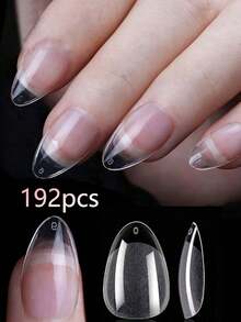 240 miếng/12 kích cỡ Miếng dán móng tay ngắn hình hạnh nhân bán mờ, tự dính, thích hợp sử dụng tại nhà và salon, có sẵn các gói 240/192/144/120/24 miếng. - Trong sáng - Xem 10