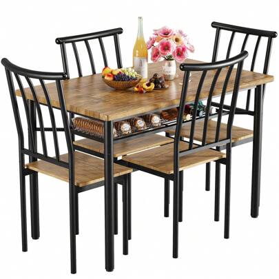 Techigher Dining Table Set For 4,5 Piece Kitchen Table And Chairs,Rectangular Kitchen Table Set,Wood Dining Room Table Set With Wine Rack For Small Sp
