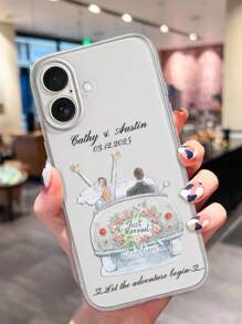 1 قطعة غطاء هاتف شفاف مثقب مخصص باسم الزفاف، متوافق مع iPhone11/12/13/14/15/16/16pro/16promax/16plus/17/Air/17pro/17promaxs25/S25ultra/S25plus/S25egge/ Pixel 9 Pro XL، هدية زفاف رائعة للأصدقاء